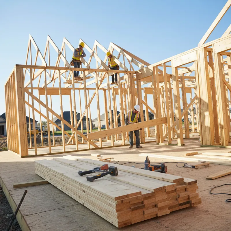Residential construction framing site in a Georgia neighborhood