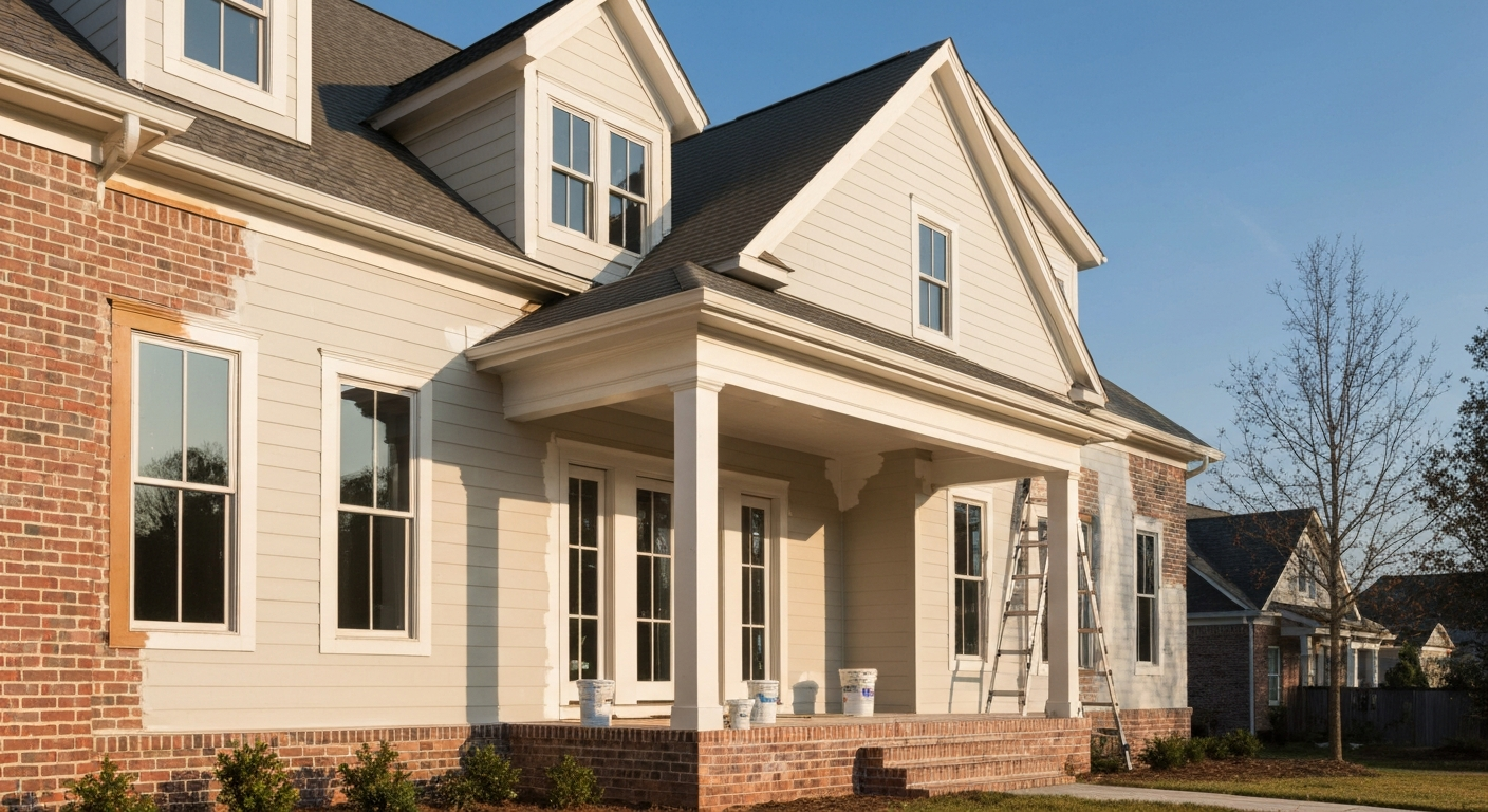 Exterior house painting in progress on a Georgia craftsman home