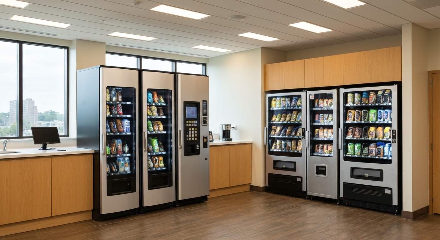 Modern vending machines in a Georgia office building break room