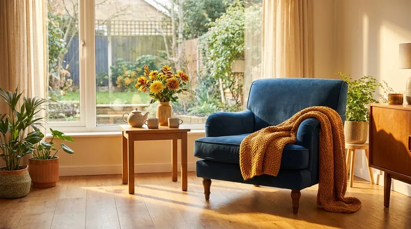 Sunlit sitting room with an armchair and blanket, How to Start a Personal Care Home or Assisted Living Community in Georgia