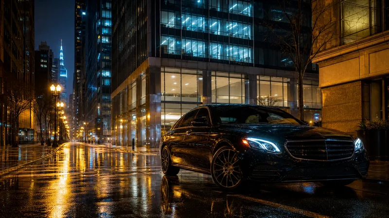 Black sedan waiting on a wet city street at night, How to Start a Limo, Taxi or Ride-Share Business in Georgia