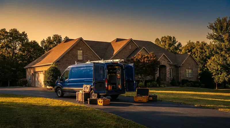 Service van and equipment outside a suburban home, How to Start a Pest Control Business in Georgia
