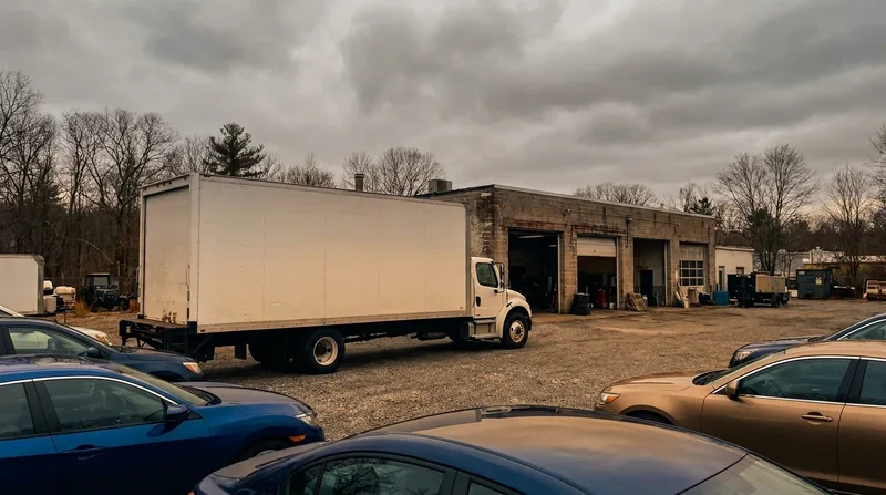 Box truck and cars outside a small auto lot, How to Start a Used Car Dealership in Georgia