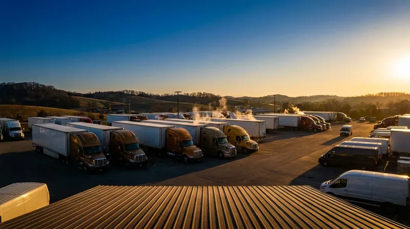 Box trucks and semis at a logistics yard, How to Start a Moving Company in Georgia