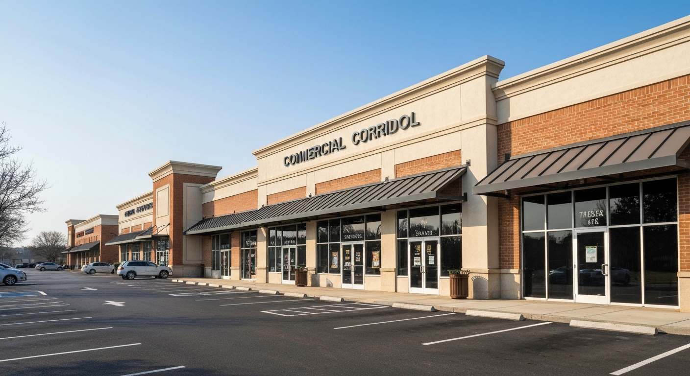 Commercial corridor in Hinesville Georgia serving military families from nearby Fort Stewart the largest Army base east of the Mississippi