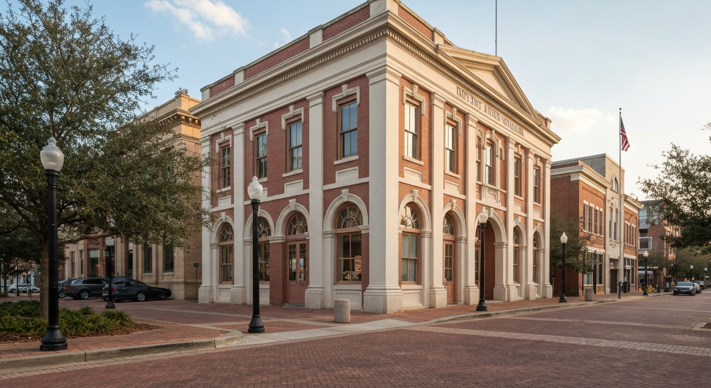 Historic downtown Newnan Georgia courthouse square where new businesses register for their occupation tax certificate at City Hall