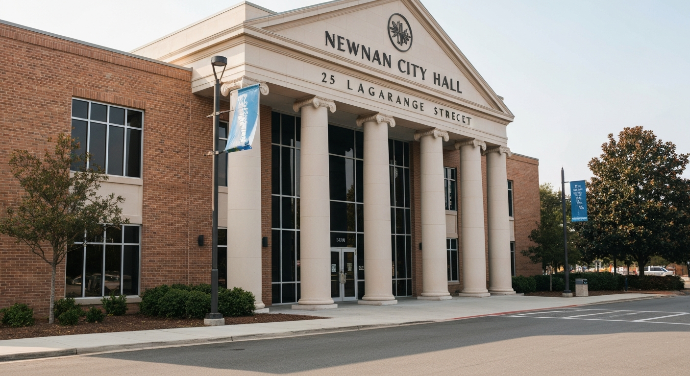 Newnan Georgia City Hall at 25 LaGrange Street where businesses obtain their occupation tax certificate