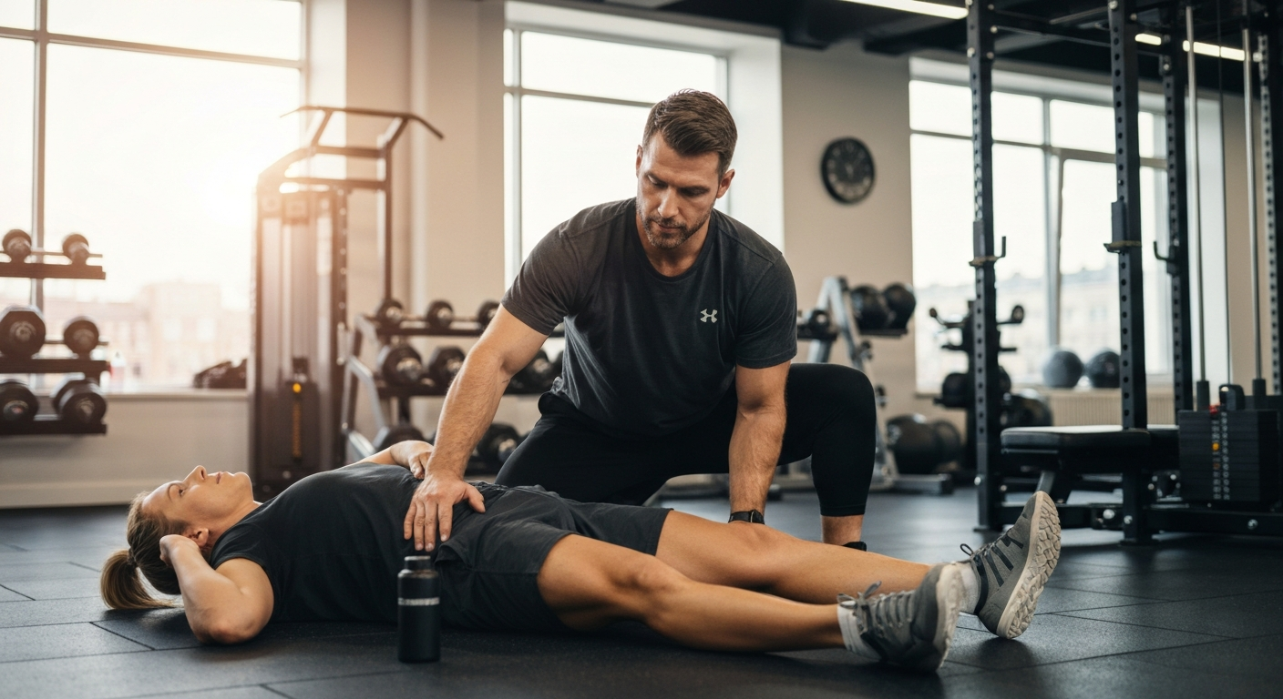 Personal trainer working with a client in a bright modern Georgia gym