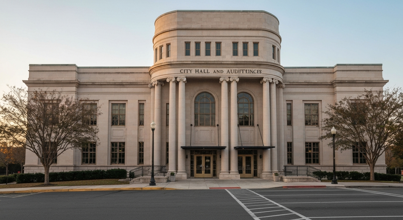 Rome Georgia City Hall and Auditorium at 601 Broad Street where the City Clerk's Office issues business licenses