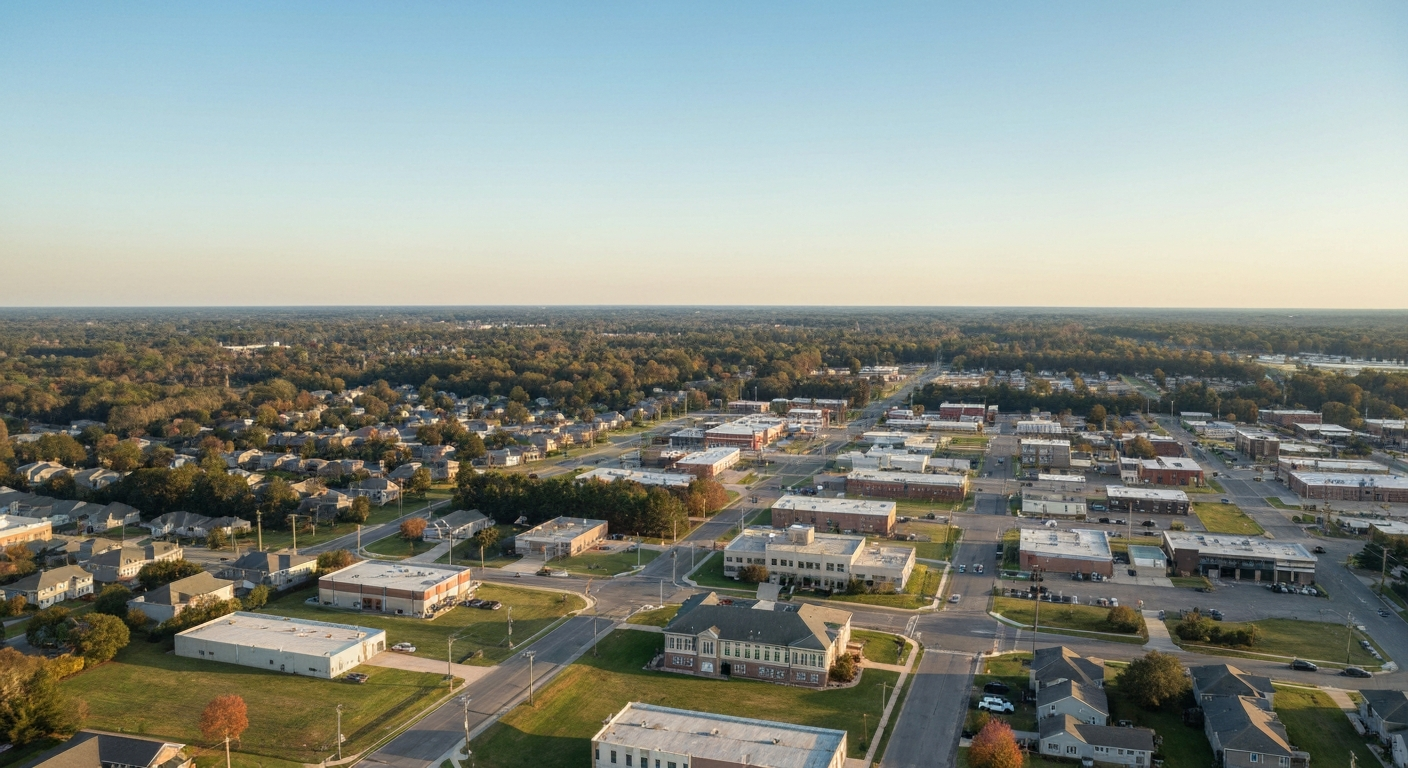 Aerial view of Valdosta Georgia showing commercial corridors and residential neighborhoods along the I-75 corridor