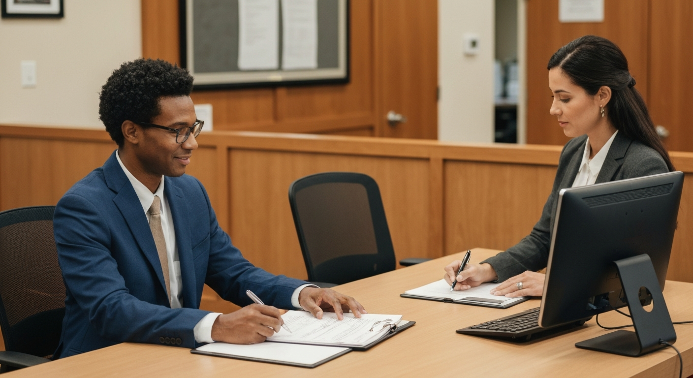 Business owner submitting occupation tax certificate application at Warner Robins Georgia city office